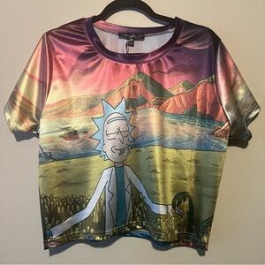 Dolls Kill x Rick and Morty Brand Collab Colorful Metallic Cropped Baby Tee